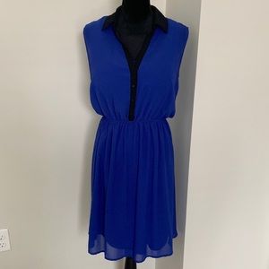 Blue with Black Collar Chiffon Dress
